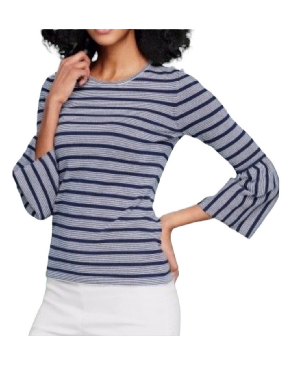 J. McLaughlin Daryn Bell Sleeve Top Navy White Stripe Size‎ Medium Coastal Shirt